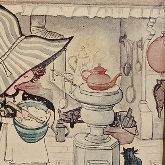 Blue Stripe BONNET GIRL Print Country Little Blessed Kitchen Cats 6.25x5.25" - Picture 2 of 10
